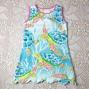 Three Friends Girls 4 Years Reversible Turtle Coral Print Scalloped Sheath Dress